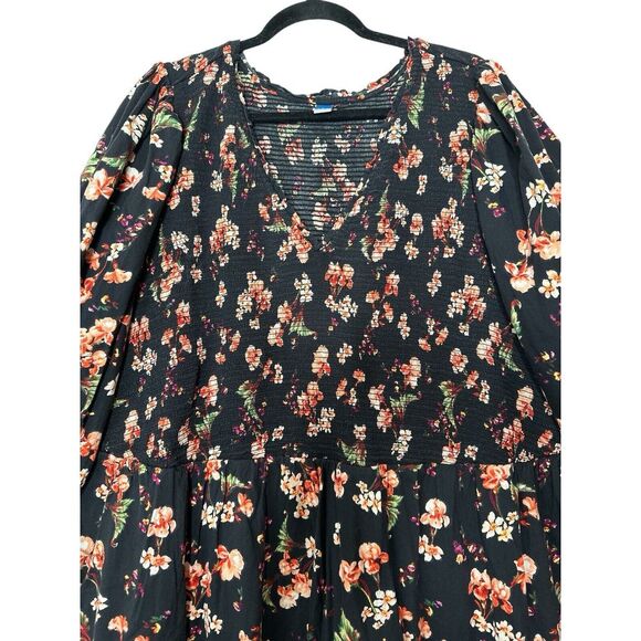 Old Navy Dress Womens Size 4X Black Flower Maxi‎ Boho Bohemian Fall Long Sleeve - Picture 6 of 9